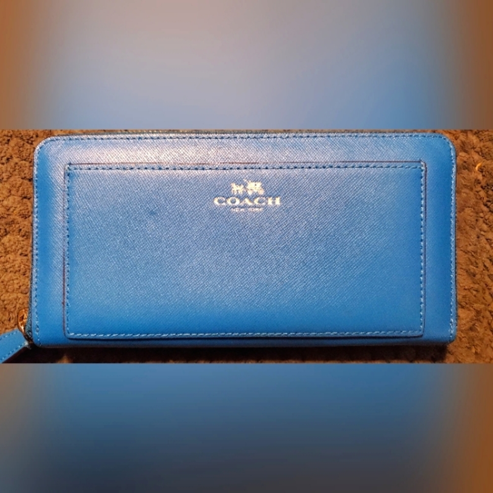 Coach bright blue Zip around wallet!